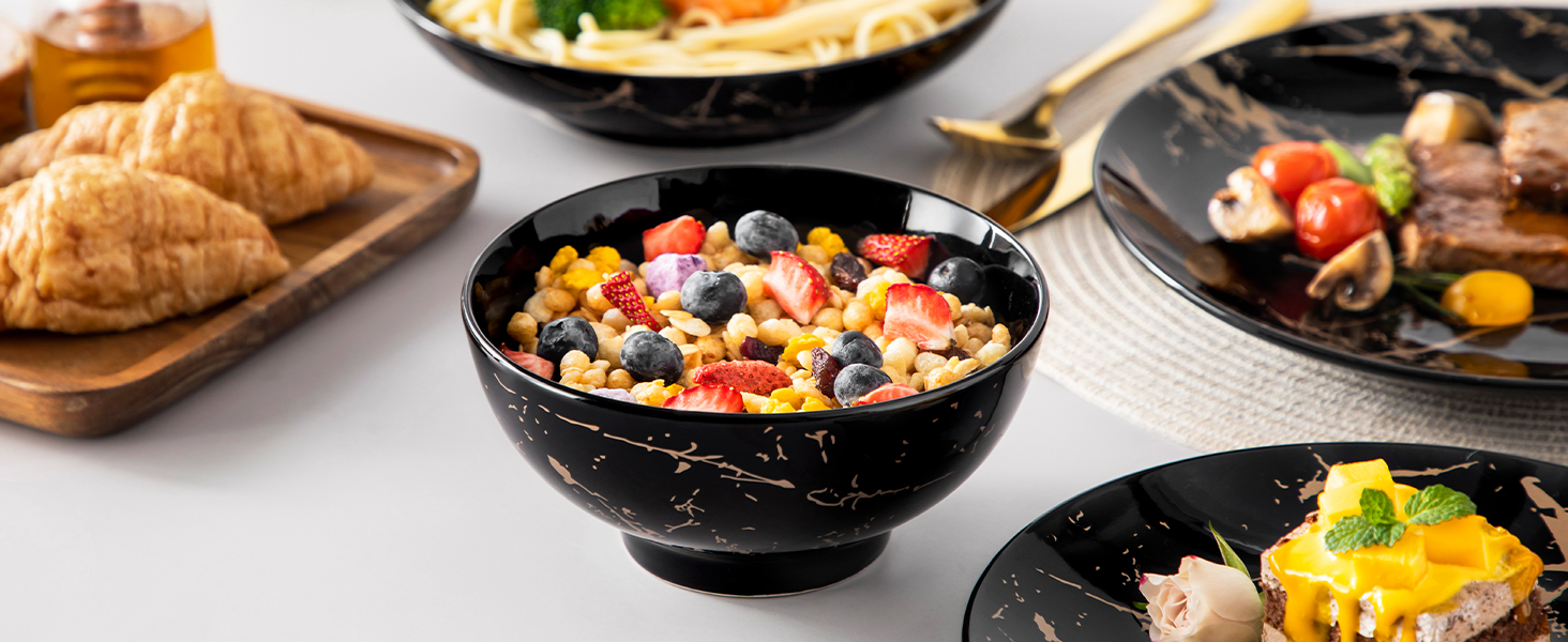 LOVECASA Tafelservice: Сервіз Daphne, SWEET, 24 предмети, чорний, з золотим декором