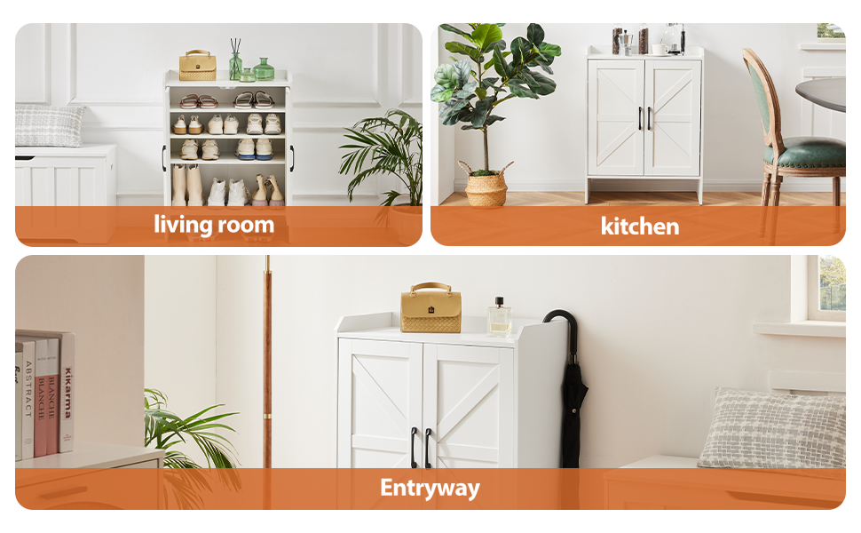 Шафа для взуття 5-ярусна в стилі фермерського дому з 2 дверцятами, самостійна шафа для взуття з регульованою полицею та металевими кутовими прикрасами для передпокою та коридору, біла