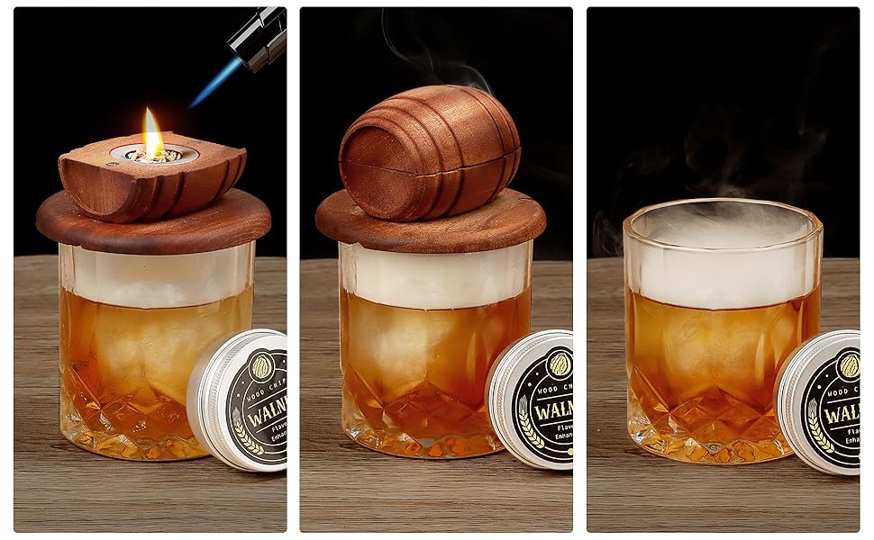 Набір для копчення віскі з пальником, 6 смаків дерев'яної тріски, 2 склянки, 2 форми для льоду, інфузор для коктейлів, набір для копчення напоїв Old Fashioned, подарунок чоловікові/хлопцеві (без бутану)