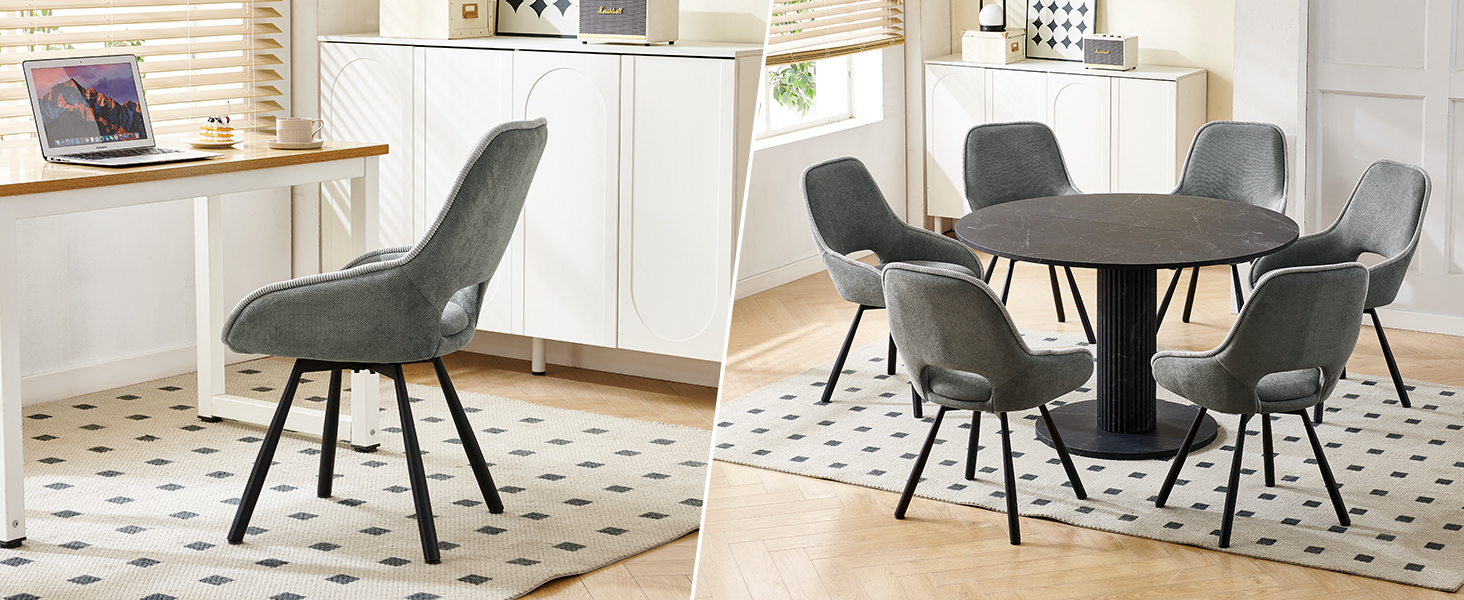 Обертові кухонні стільці для їдальні 6 шт. з низькими підлокітниками, поворот 180°, автоматичне вирівнювання, стільці для кухні та їдальні, сірий колір (2 шт. в наборі)