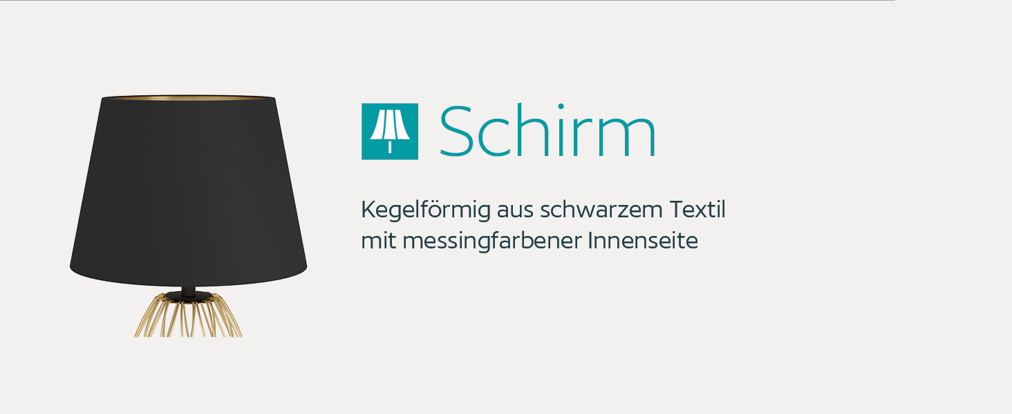 Торшер EGLO JAZMINIA – вінтажний торшер 45 см, чорний та латунь, тканинний абажур, ретро дизайн, метал, патрон E27, LED сумісний, вимикач на кабелі