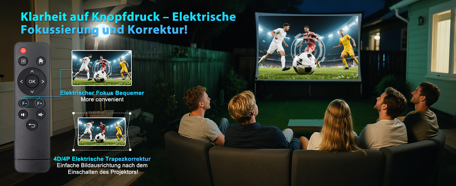 Проектор Smart Beamer WiFi для домашнього кінотеатру: 16000 Люмен, Full HD, електричний фокус, 200 дюймів, Bluetooth, сумісний з iOS/Android/Fire Stick/Laptop/PS5 (4K проектор з поворотним кріпленням)