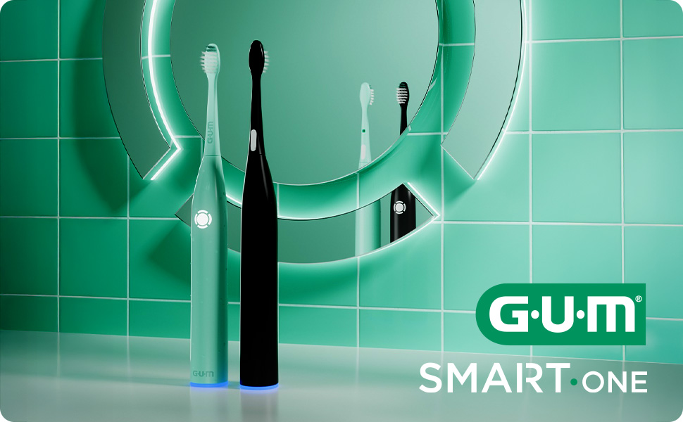 Електрична зубна щітка GUM SMART ONE з контролем швидкості, таймером, 4 режимами чищення, акумулятором до 6 тижнів та додатковими насадками (3 шт) м'ятно-зеленого кольору