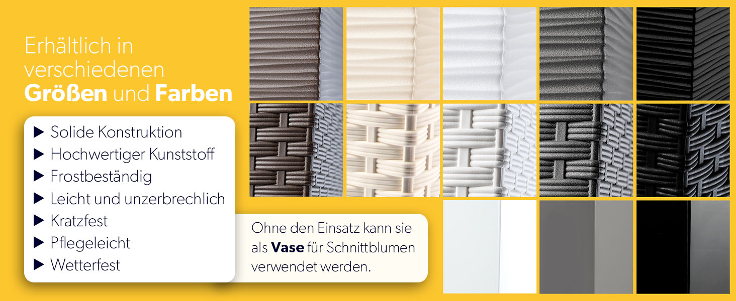 Набір з 3 горщиків для квітів KADAX, Мокко Ратан, 36/46,5/57,5 см, вологостійкий пластик