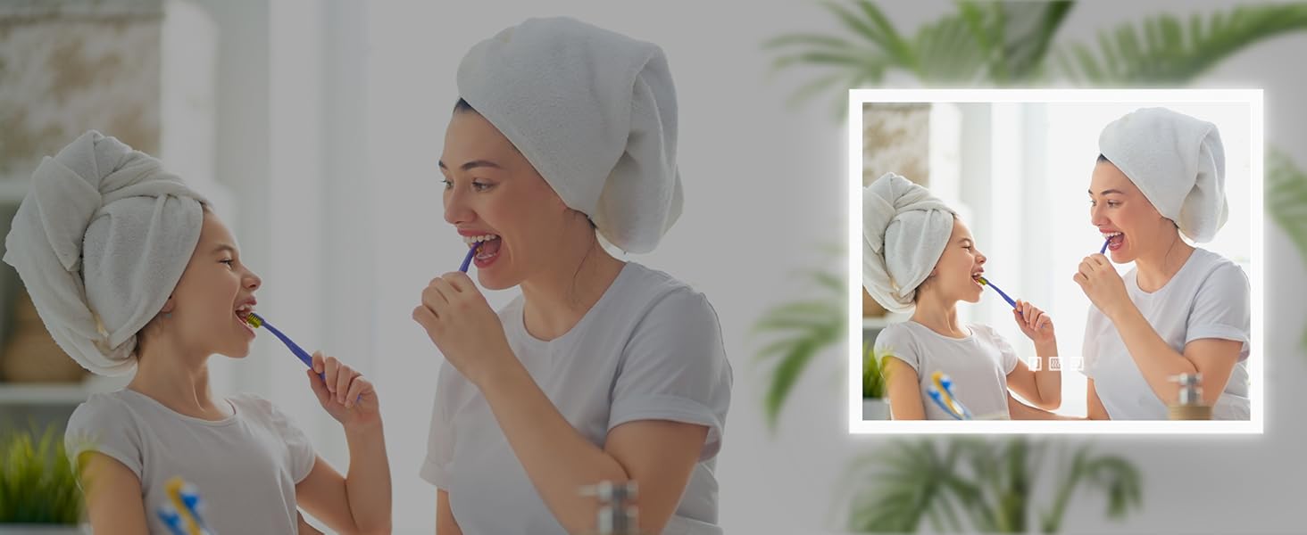 Дзеркало для ванної кімнати SONNI LED 50x70 см з LED-підсвічуванням, сенсорним керуванням, 3 кольори світла, проти запотівання та функцією пам'яті. Білий колір.