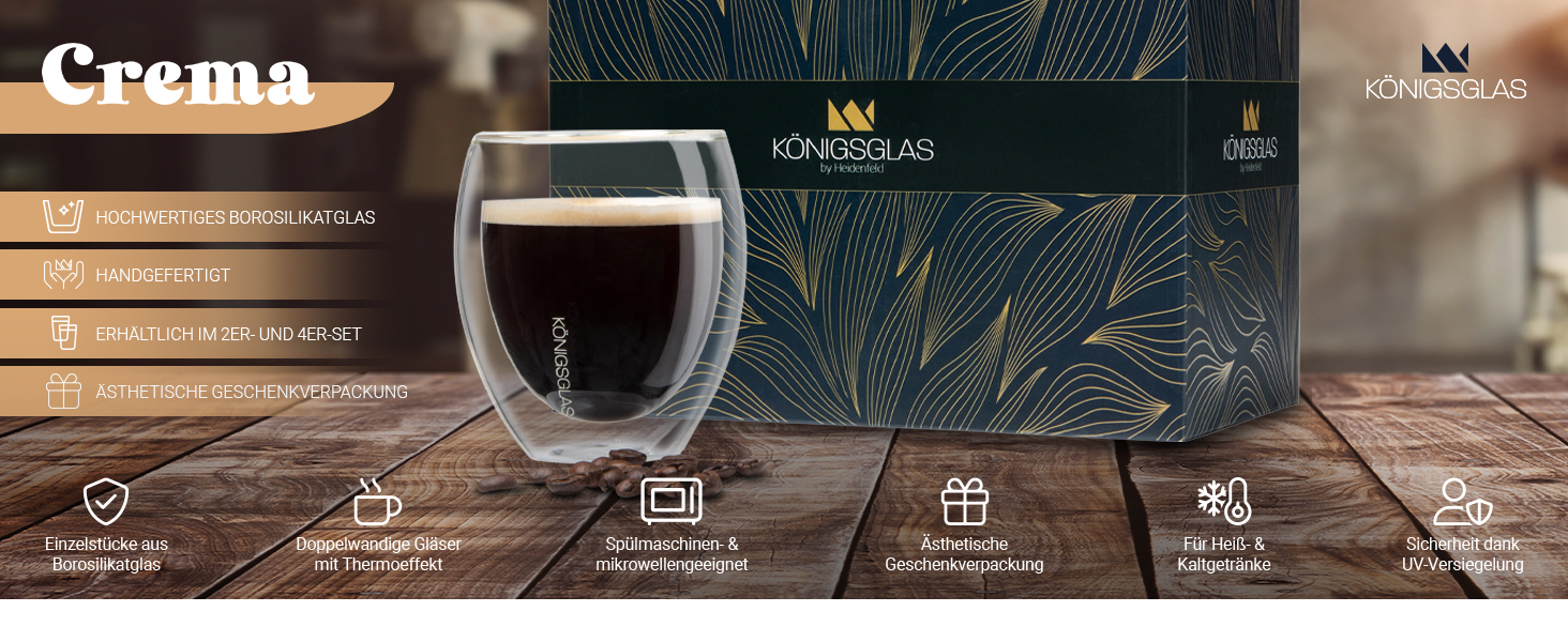 Набір окулярів Heidenfeld Knigsglas Latte Macchiato (4x) - Боросилікатні термосклянки з подвійними стінками, 250 мл