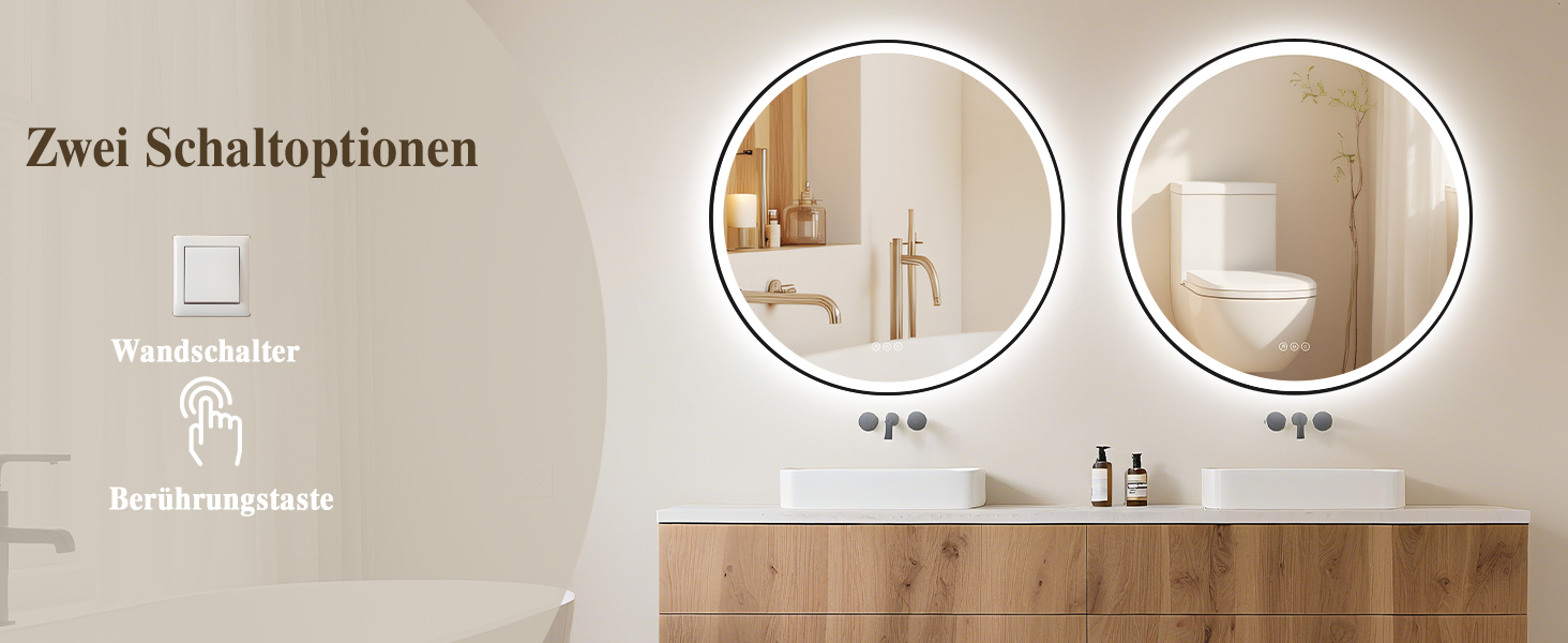 Дзеркало для ванної кімнати з підсвічуванням LED, кругле, 50 см, сенсорне керування, регулювання яскравості, функція пам'яті, захисне скло HD, захист від вибуху, Bluetooth, антизапар, металевий каркас, 60x60 см