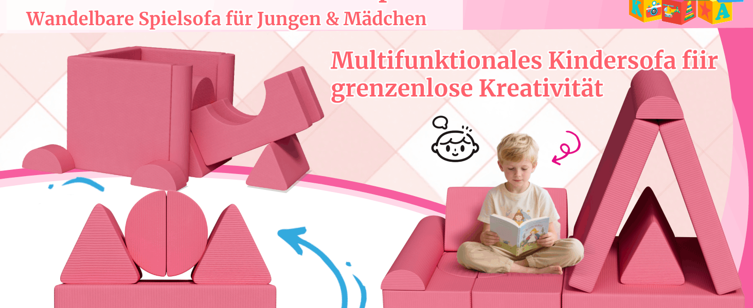 Дитяче ігрове диван-конструктор MAMIZO Cord, 15 частин, рожевий. Модульний диван-конструктор для гри та відпочинку в дитячій кімнаті. Оeko-Tex сертифікат.
