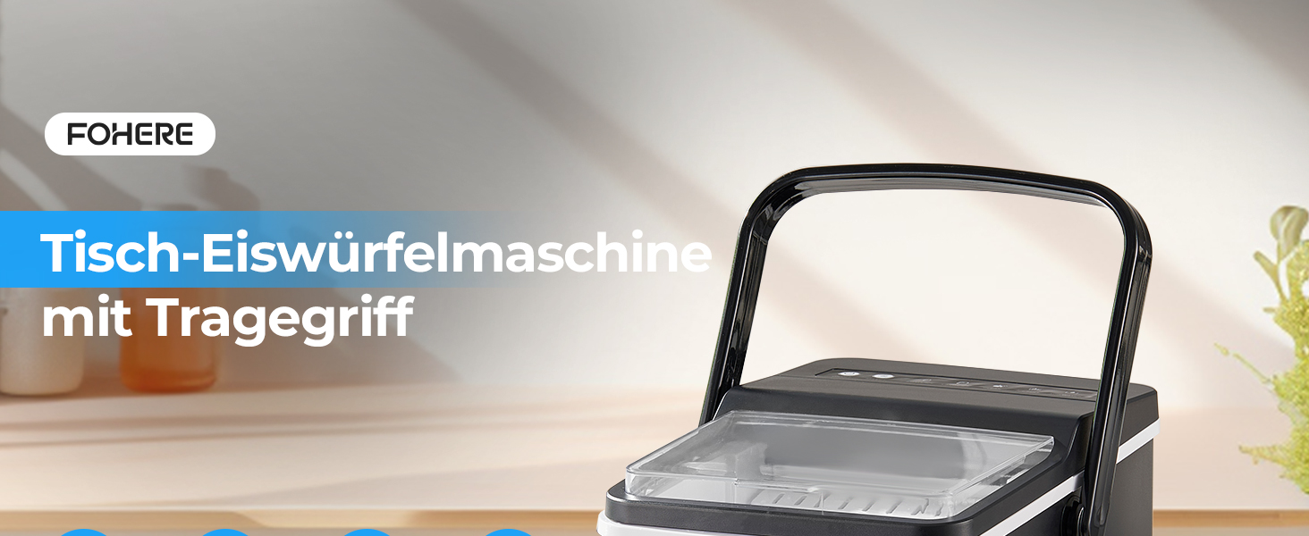 Льодогенератор Fohere портативний з ручкою, 14 кг/24 год, кулі 9 шт за 5 хв, 2 розміри, самоочищення, для дому, кухні, офісу, кемпінгу, вечірок