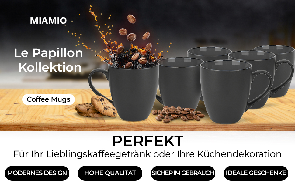 Набір з 6 кавових чашок Miamio Le Papillon, 350 мл, чорний колір