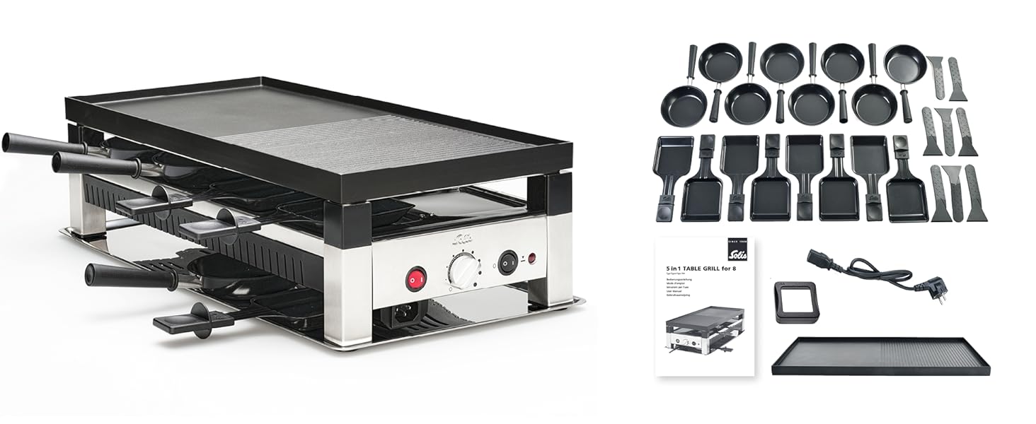 Електричний гриль Solis 5-в-1 7910: Ракле, гриль, вок, піца, крепи - для 4 осіб (підходить для 8)