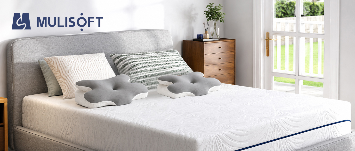 Ергономічна подушка для шиї MULISOFT P-105 з ефектом пам'яті (Memory Foam), форма метелика, сіра, розмір M