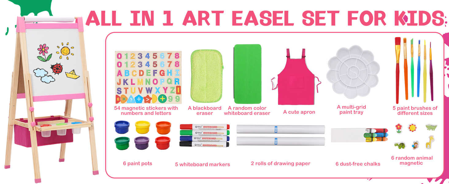 Дитяча мольберт-дошка Maltafel рожевого кольору з сумкою, регульована висота, двосторонній, з рулоном паперу, для дітей від 4 років