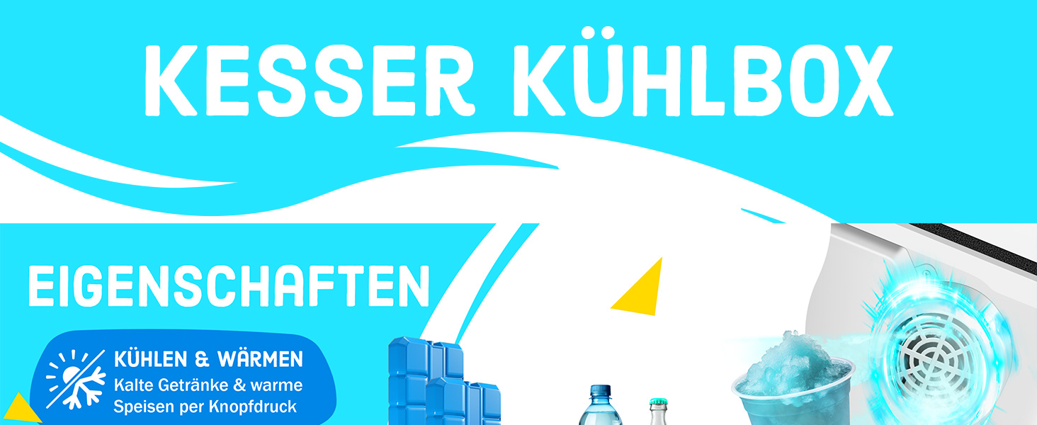 Термохолодильник KESSER® 40L з колесами | 12/230V | Для авто, човна, кемпінгу | Холодильник та підігрівач | ECO/MAX режим | з акумуляторами холоду та тримачами для напоїв
