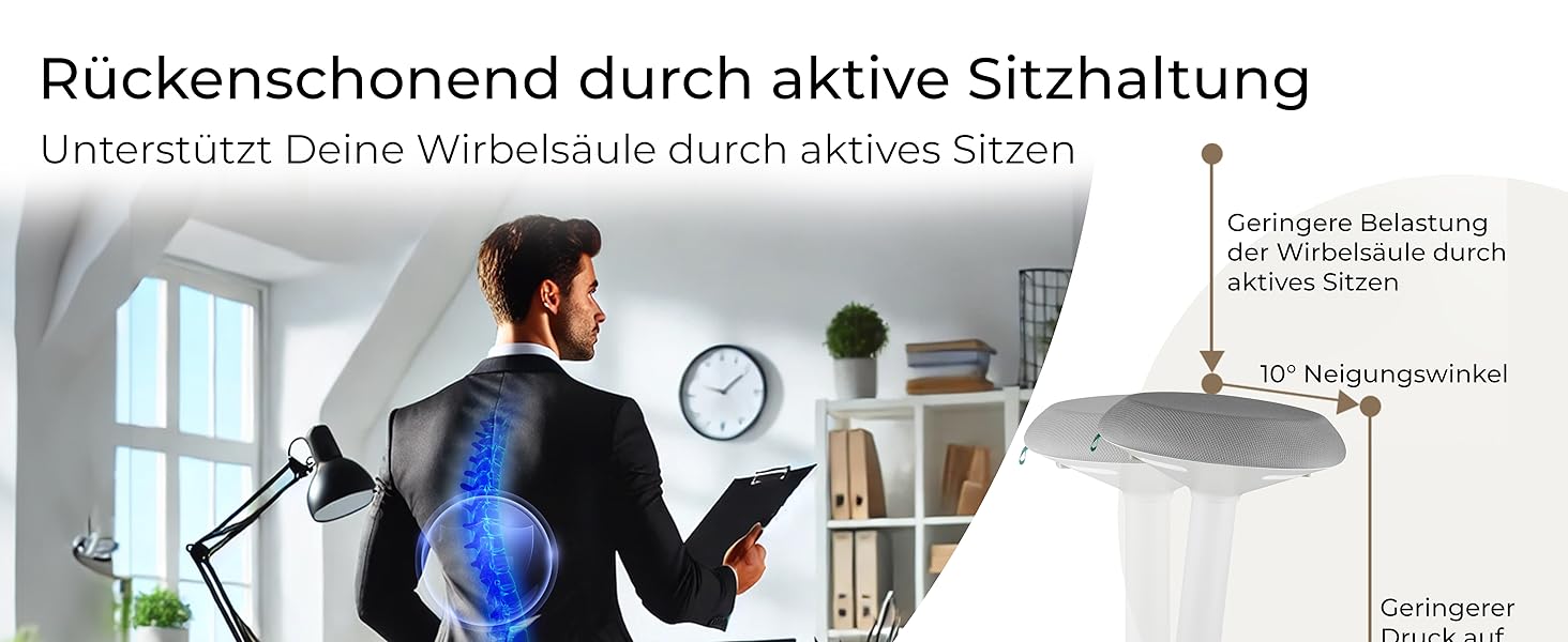 Standup.Today Ерганомічний хокер Ella (білий/зелений) – регульована висота 55-80 см – для офісу та дому – з ефектом гойдання