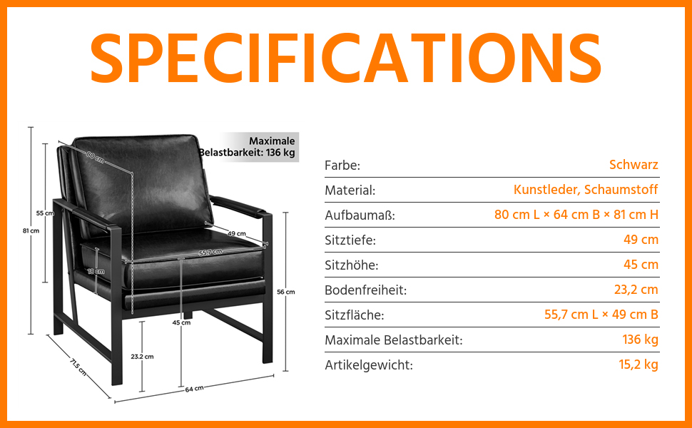 Крісло-реклайнер Yaheetech Retro з металевим каркасом та штучною шкірою (2 шт., чорний)