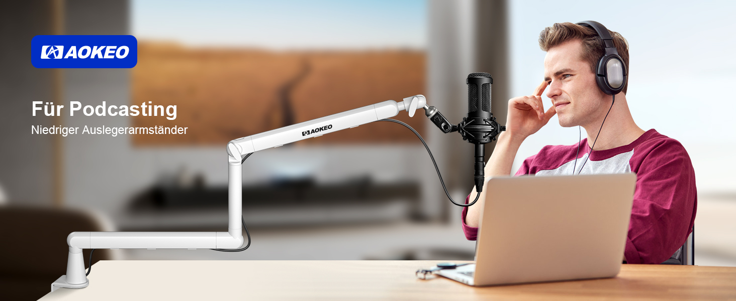 Стійка для мікрофона Aokeo AK-55 для столу, біла - для Yeti, Snowball, HyperX, Elgato