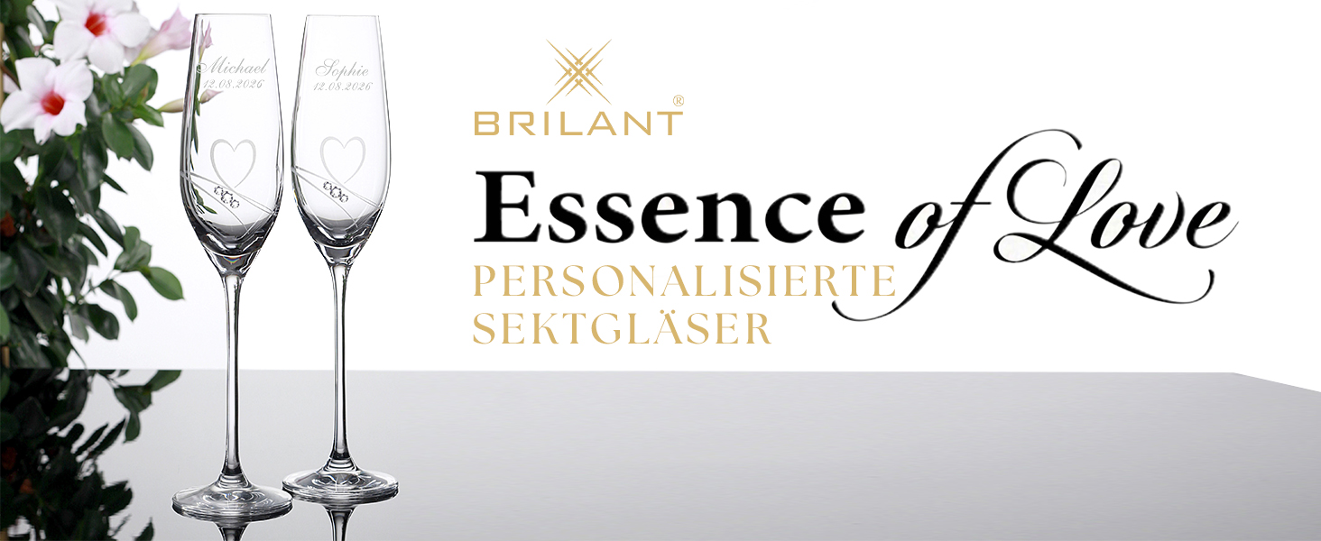 Келихи для ігристого вина Essence of Love з гравіюванням імені та дати, набір 2 шт по 210 мл