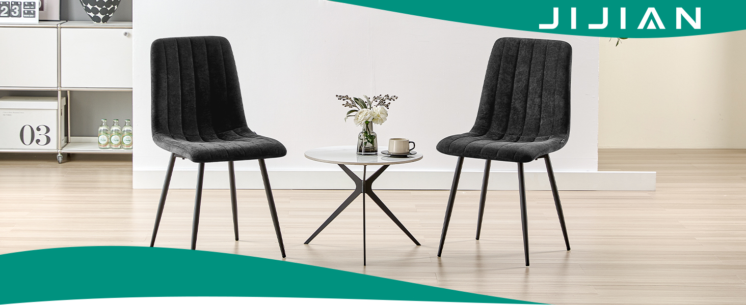 Набір стільців для їдальні, м'які стільці з льоновим покриттям та чорними металевими ніжками, смугастий дизайн, підходять для їдальні, вітальні, спальні, кухні, рецепції (2 шт., смугасті, чорні)