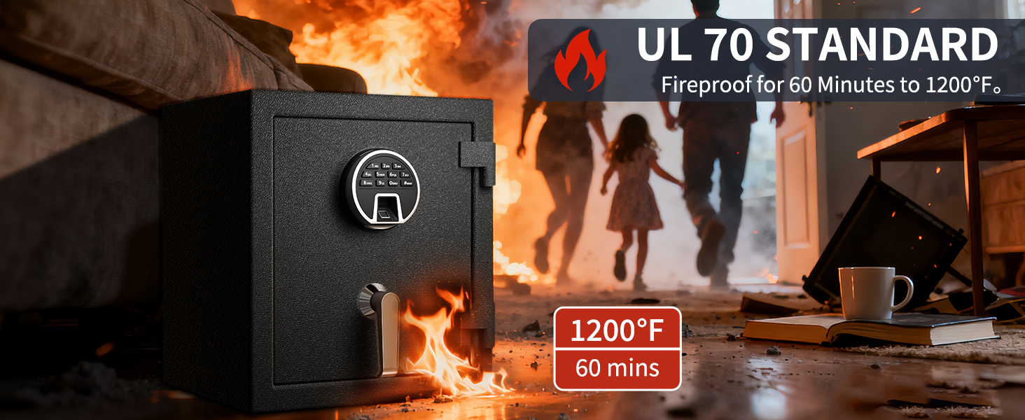 WASJOYE Вогнетривний сейф з біометричним замком, сейф для дому, офісу, готелю з цифровою клавіатурою та зарядкою Type-C (28L)