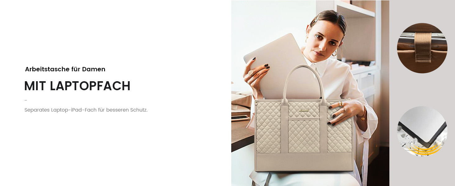 Сумка для ноутбука LOVEVOOK для жінок, водонепроникна, велика, шкіряна, для роботи, навчання, офісу, університету (15,6 дюймів, хакі+чорний)