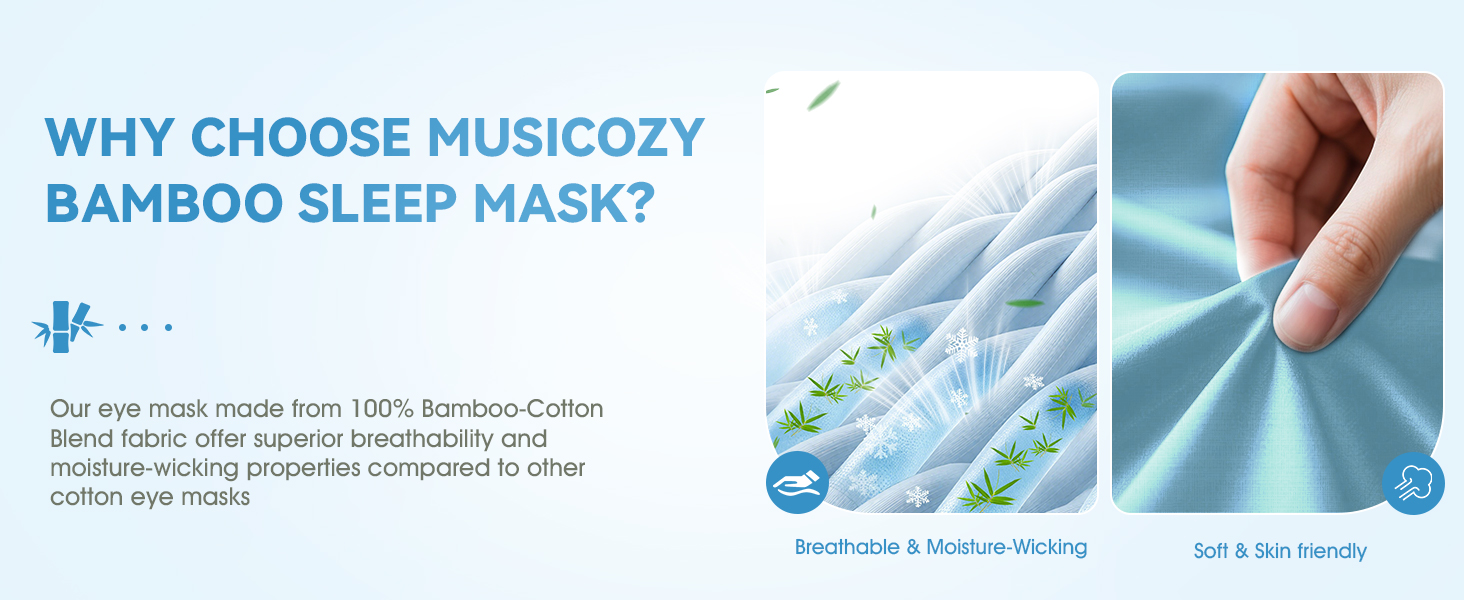 Маска для сну з навушниками Musicozy | 3D маска для сну з Bluetooth 5.4 | М'яка бамбукова маска для сну з навушниками для подорожей
