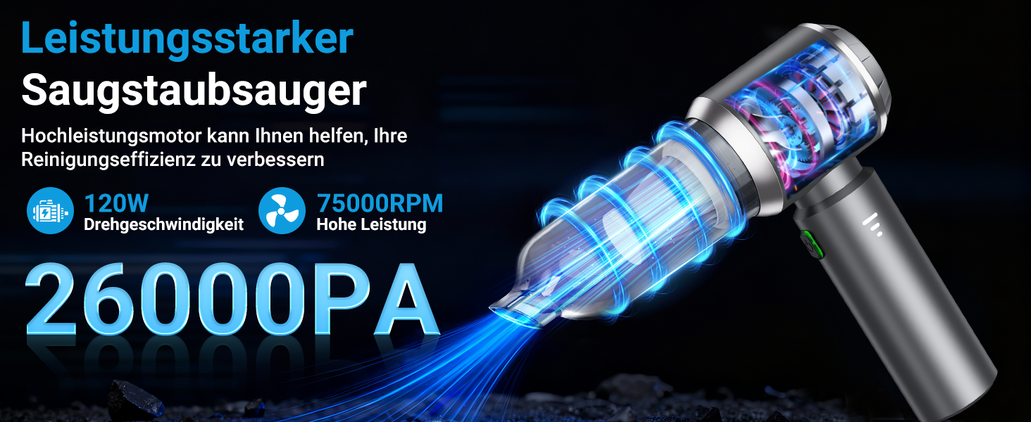 Акумуляторний ручний автомобільний пилосос 4 в 1, безщітковий двигун, потужність 26000 Па, портативний міні-пилосос для авто, офісу та клавіатур, сірий