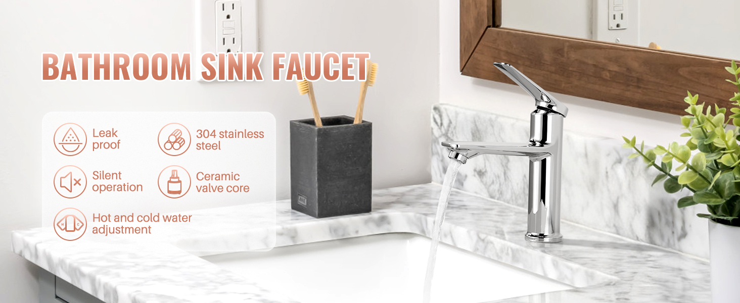 Змішувач для ванної кімнати, однорідний змішувач для раковини, хром, високий тиск, висота виливу 104 мм