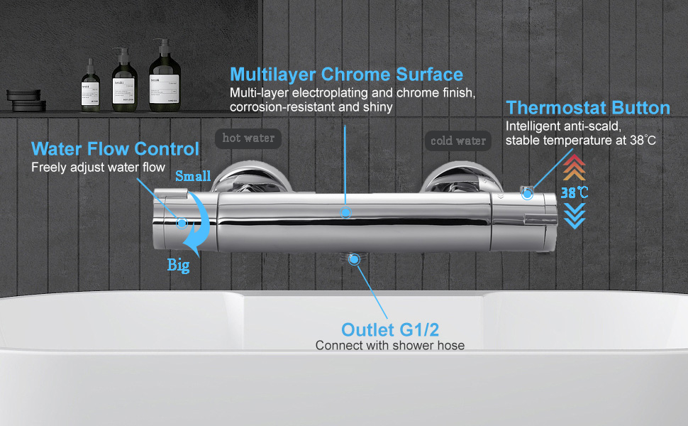 Сучасний змішувач для ванни та душу з двома виходами та керамічним клапаном - латунний, хромований, з одним важелем для ванної кімнати