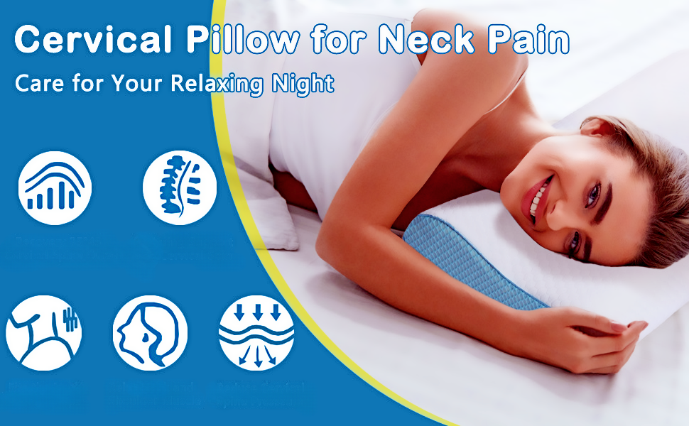 Подушка для шиї Enighs для зняття напруги, подушка з memory foam, ергономічна подушка для шиї для тих, хто спить на боці, спині та животі з охолоджувальними чохлами (24'L x 14'W x 5'H-2)