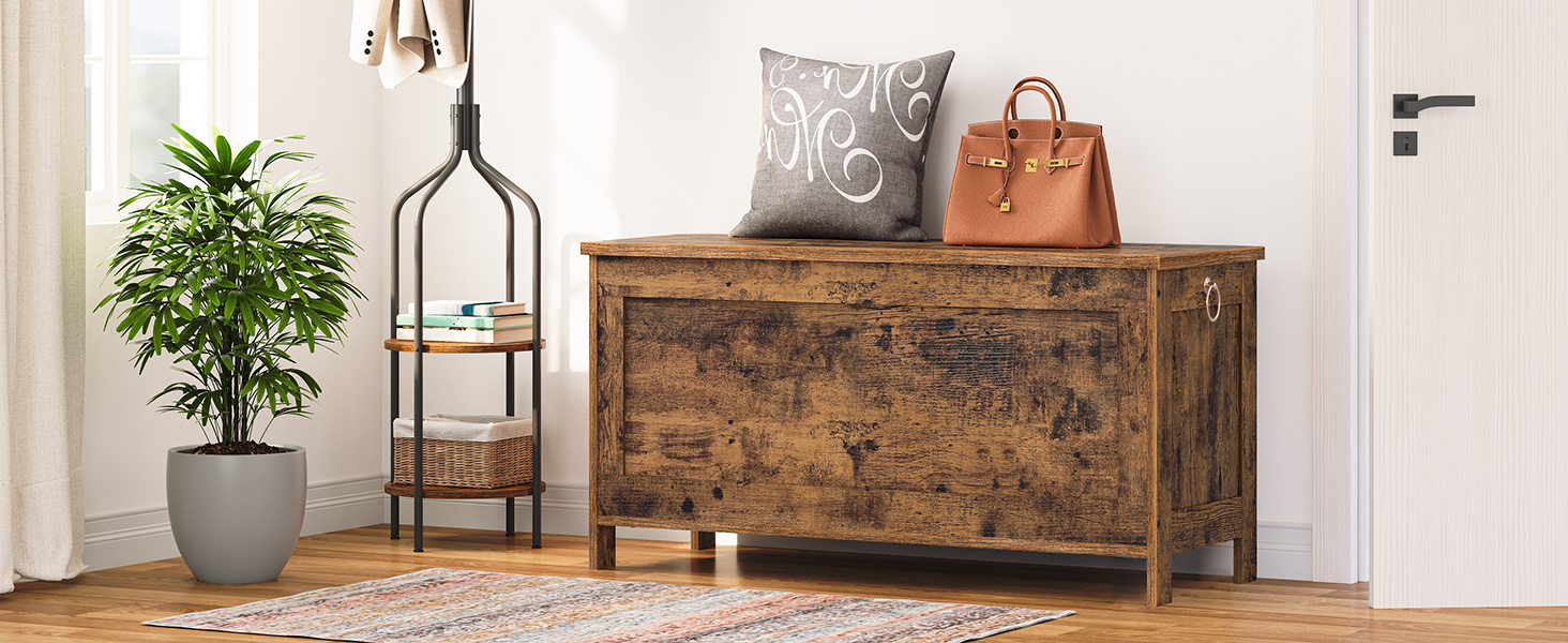 HOOBRO Скам'янка-лавка з ящиком для зберігання, іграшкова скриня з кришкою, полиця для взуття, скам'янка-скриня, міцна, безпечні петлі, спальня, вітальня, 76 см, білий EWT75CW01G1, білий (100 x 40 x 48 см, темно-коричневий)