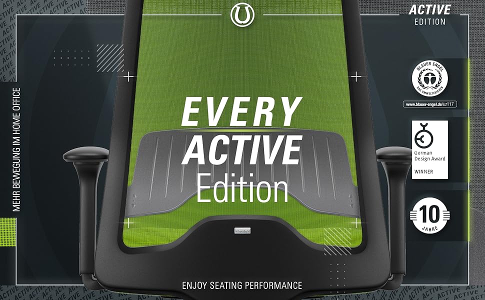 Офісне крісло Interstuhl Every Active Edition: регульована поперекова підтримка, комфортне та активне сидіння (зелений | чорний)