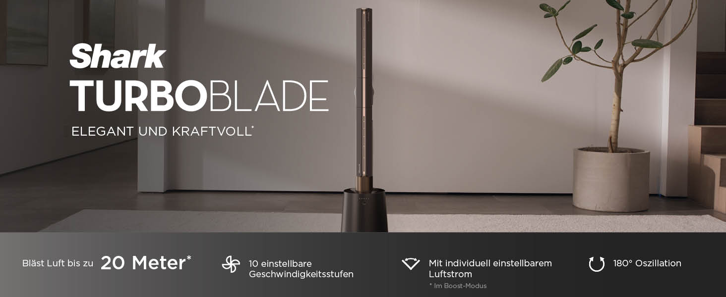 Вентилятор Shark TurboBlade TF200SEU: тихий, потужний, з дистанційним керуванням, 10 швидкостей, охолодження до 20 метрів