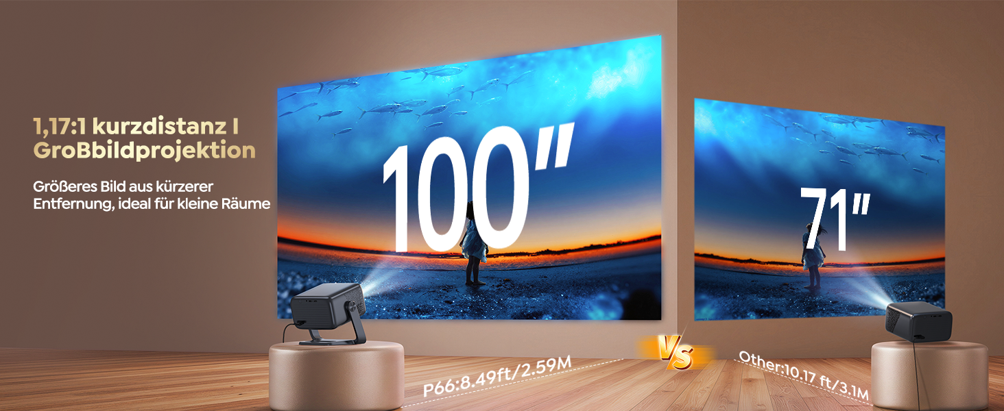 Smart Beamer 4K з Google TV та Bluetooth: LED проєктор для дому та вулиці з автофокусом, HDR10, WiFi, 360° обертання, підтримка HDMI