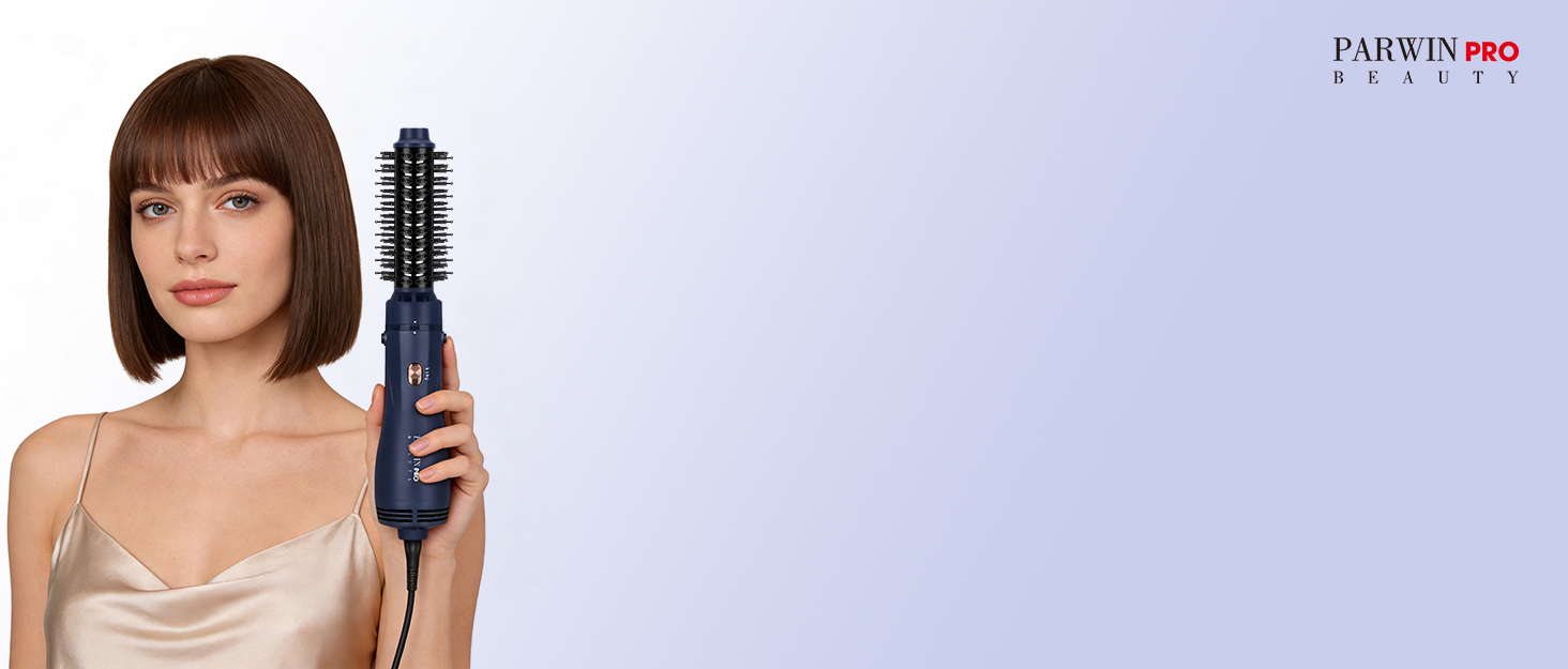 PARWIN PRO BEAUTY 3-в-1 Фен-щітка для волосся, стайлер, випрямляч, об'єм, локони, кераміка, іонна технологія, 1100 Вт, синій