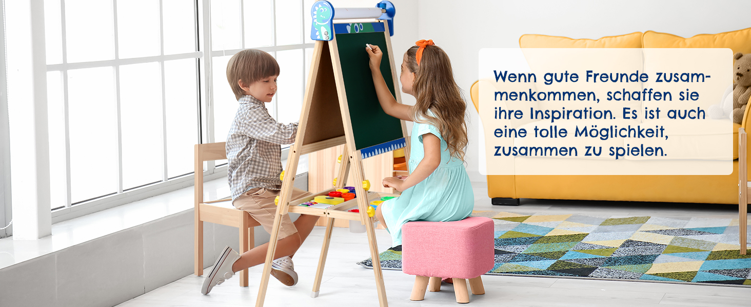 Дитяча мольберт Kinder 3-в-1 з магнітною дошкою, для малювання, висотою регулюється, блакитний, подарунок для дітей