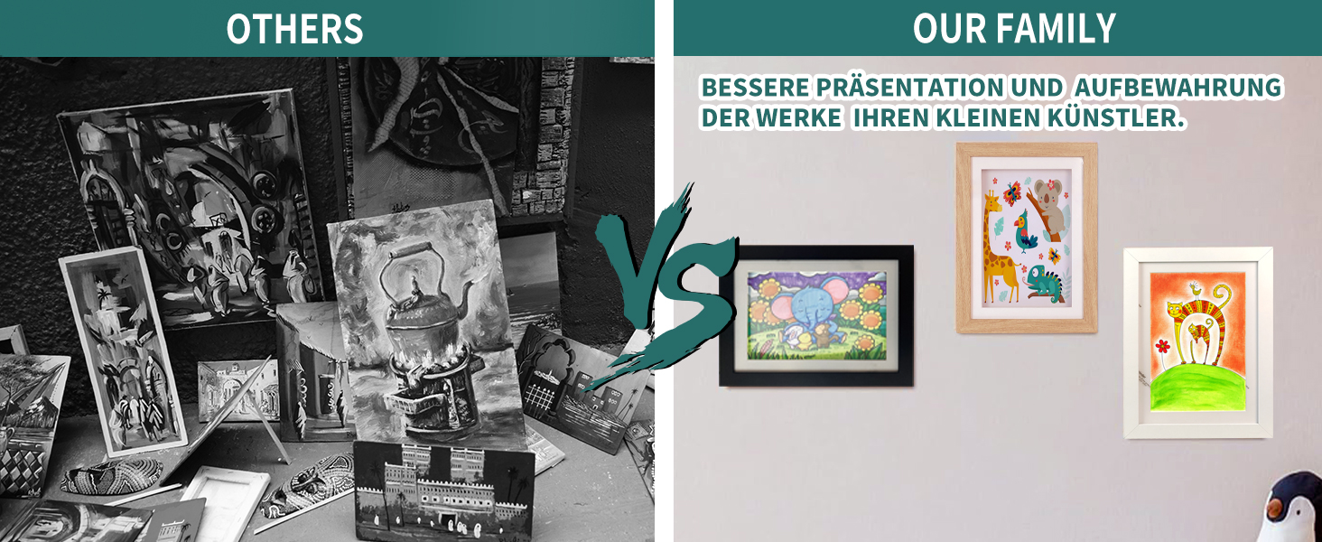 Рамки для фотографій A4, 2 шт. - Чорні, для дитячих малюнків, школи, дому, офісу