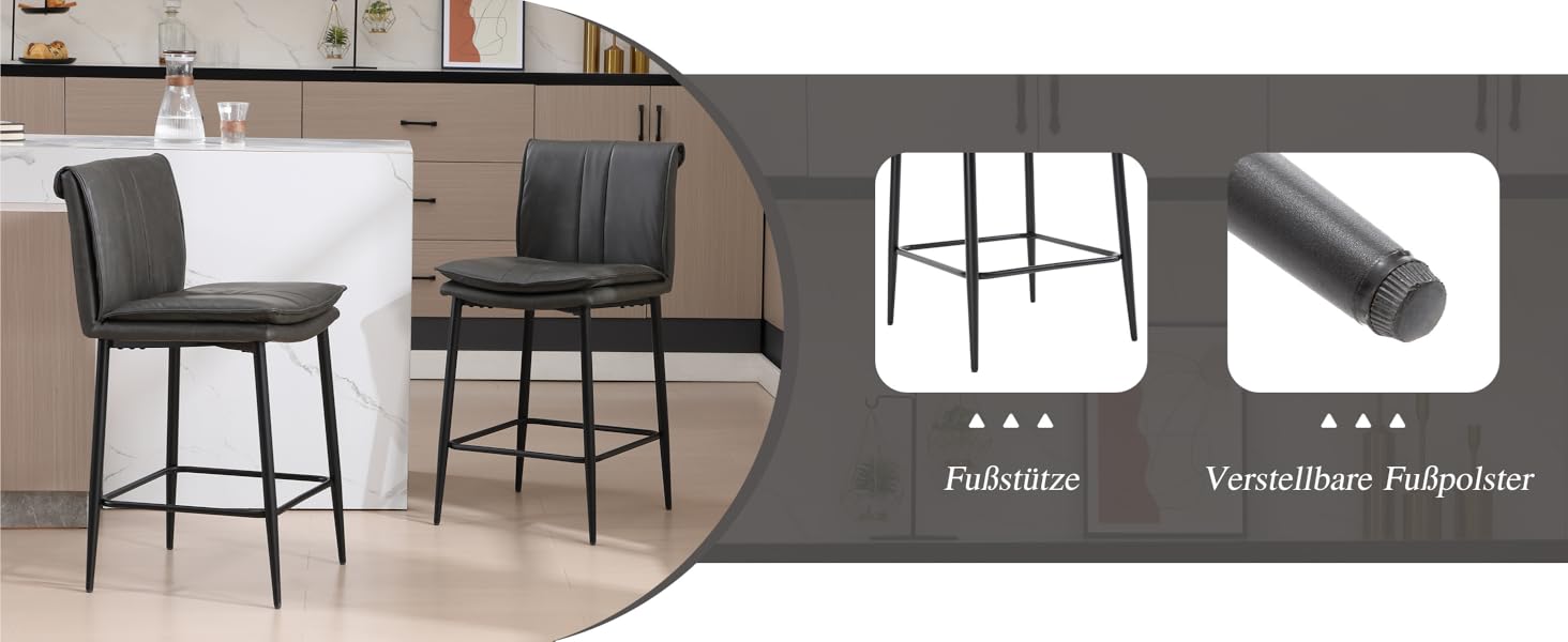 Набір з 2 барних стільців Chairus з PU шкірою, без підлокітників, для кухні, вітальні, острівця (зелений, сірий)