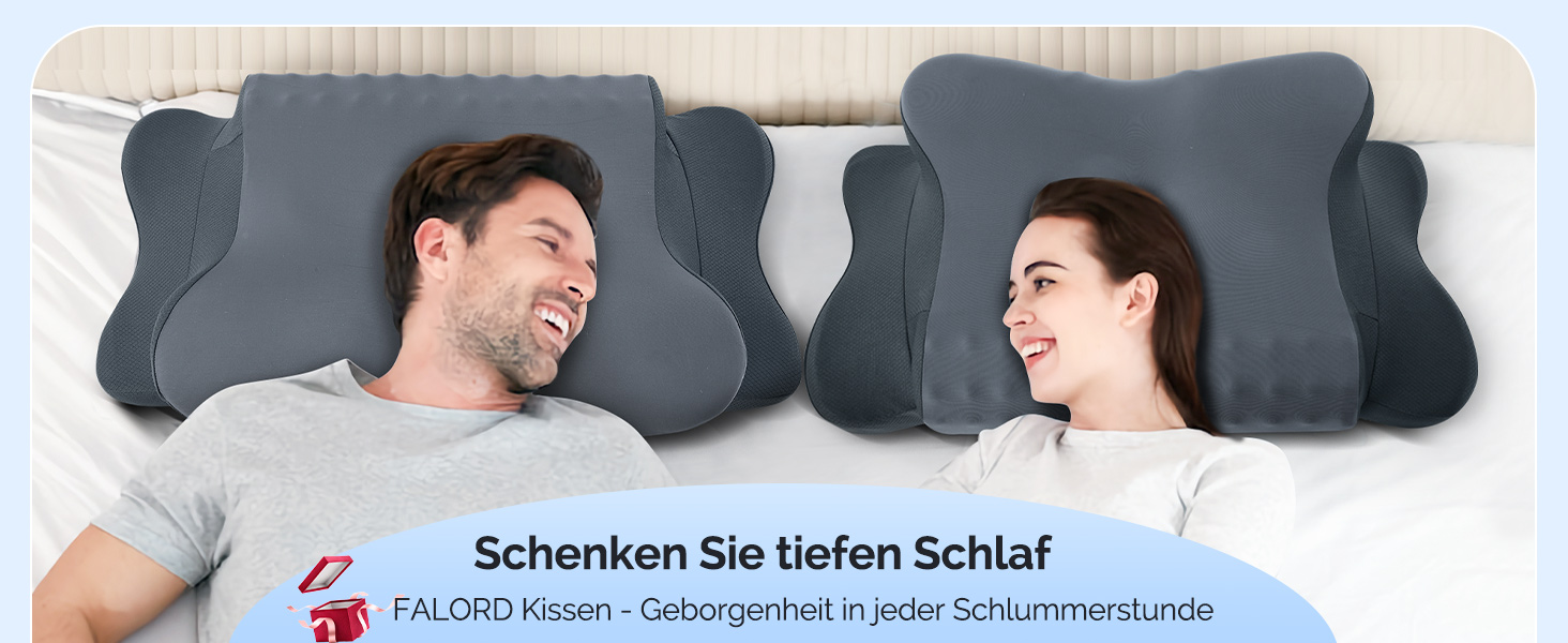 Подушка для шиї з піною з пам'яті, ергономічна подушка для сну, подушка для підтримки шиї для тих, хто спить на боці, спині та животі, сіро-білий колір (темно-сірий, 64 x 39 x 13 см)