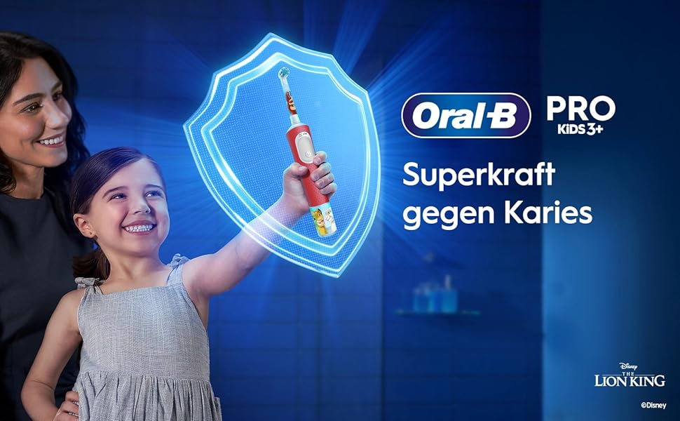 Дитяча електрична зубна щітка Oral-B Pro Kids 3+ Король Лев, біло-червона (набір 8 шт.)