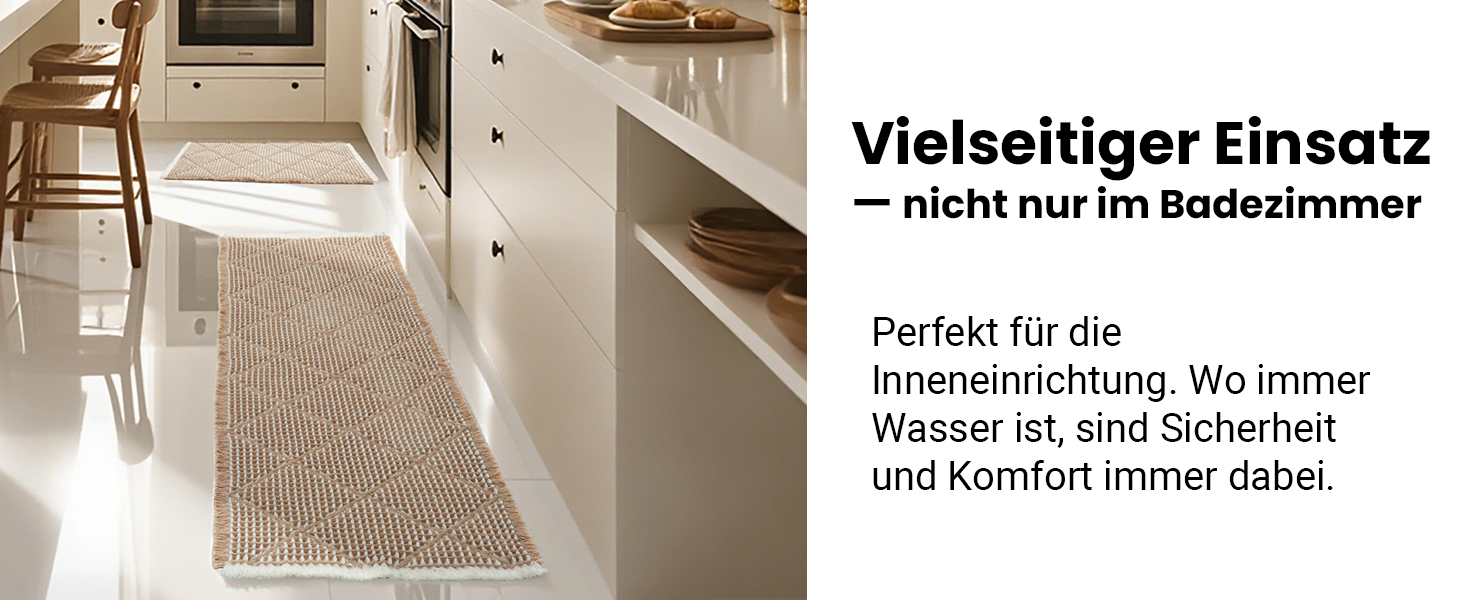 Набір килимків для ванної кімнати (2 шт.) - великий та середній, неслизькі, пранні, бохо-стиль, 51x120 см + 46x77 см, коричневий