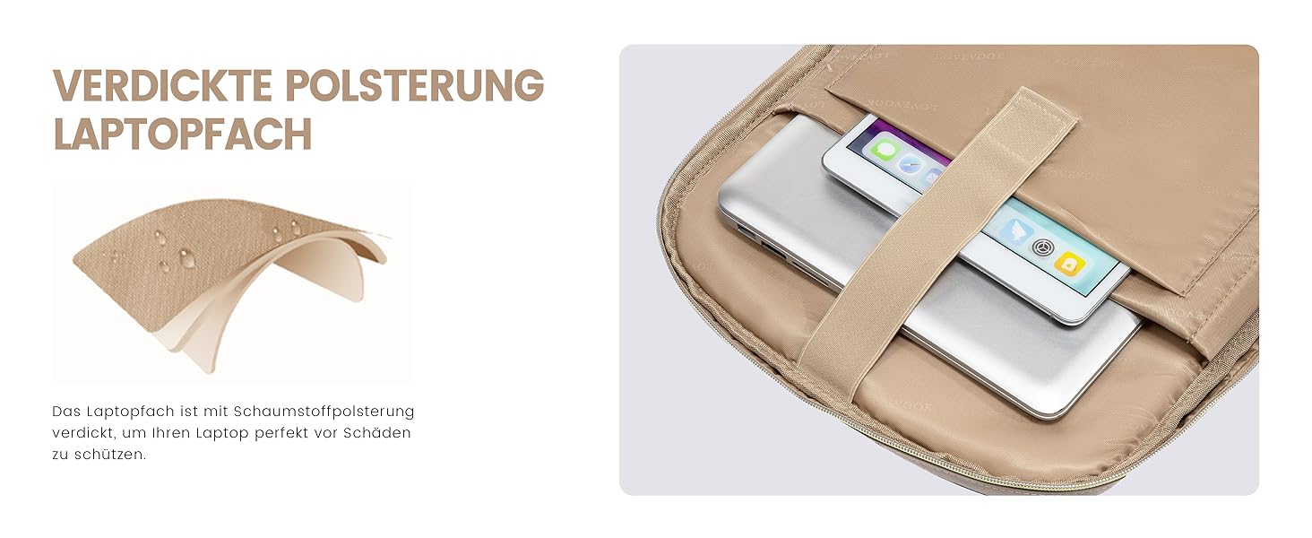 LOVEVOOK Рюкзак ручної поклажі, 40л, 17.3 дюйми, для подорожей та бізнесу, водонепроникний, 45x30x20см, світло-бежевий