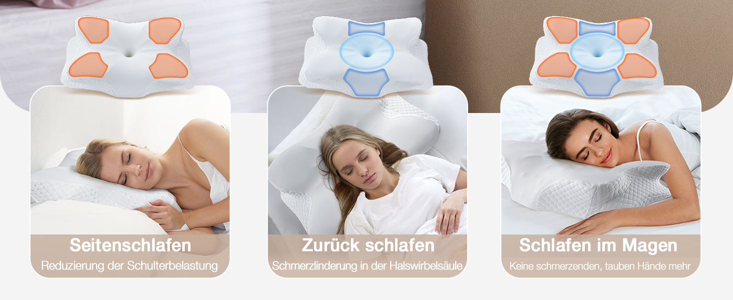 Ортопедична подушка для шиї з Memory Foam, сертифікат Oeko-TEX®, ергономічна подушка для сну на боці, спині та животі (біла)