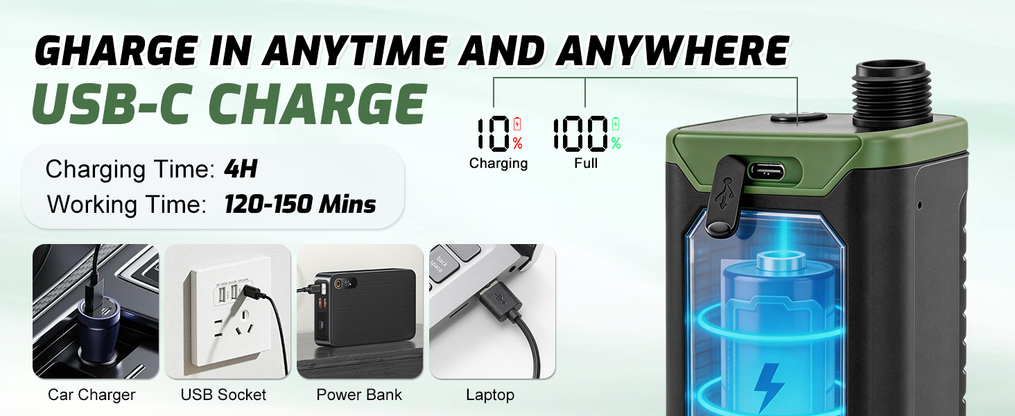 Портативний кемпінговий душ з насосом та акумулятором 8000mAh, цифровий дисплей, набір для подорожей, саду та миття авто (шланг 2м)