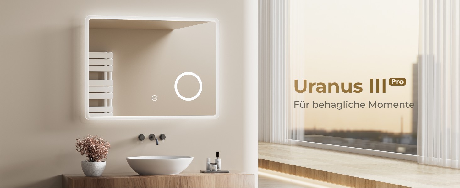 Дзеркало для ванної кімнати з підсвічуванням LED 80x60 см, регульоване, 3 колірні температури (3000K/4000K/6500K), антизапарник, вертикальна/горизонтальна установка, з 3x збільшенням