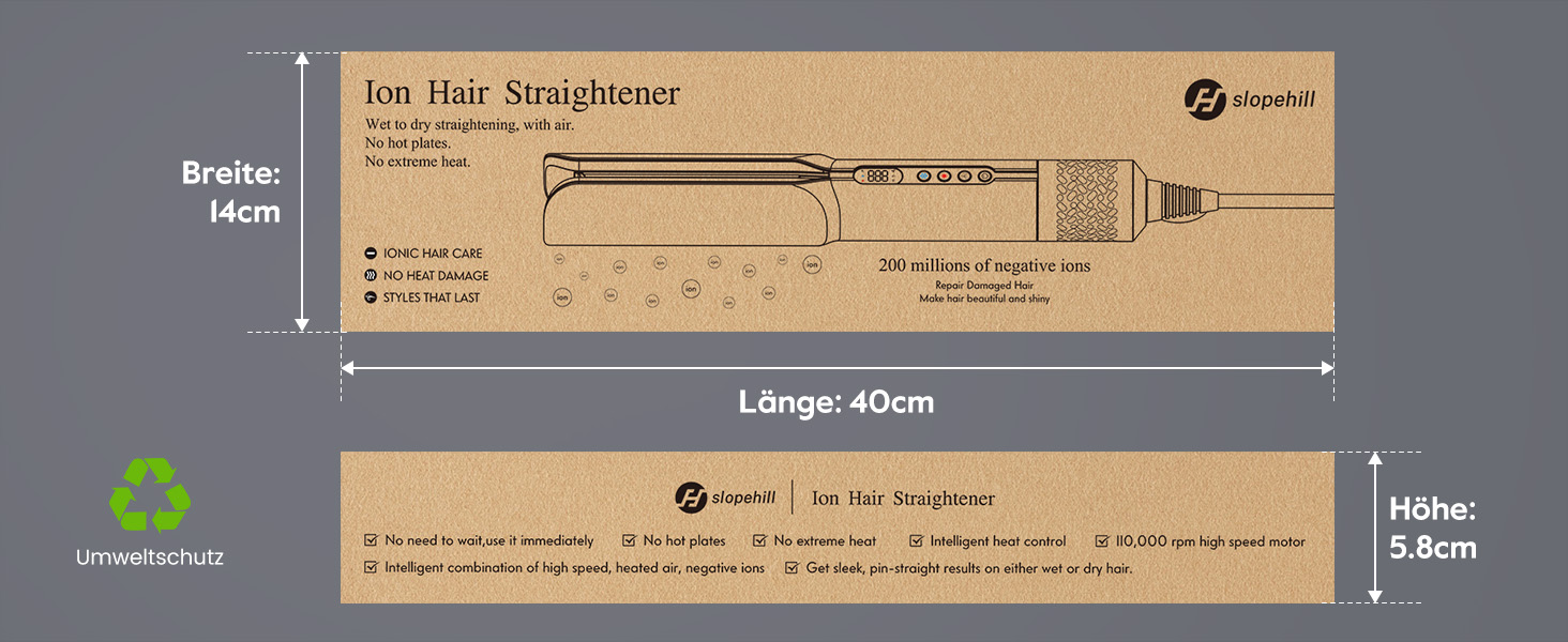 slopehill Air Haarglätter 2026 - Іонний випрямляч для волосся з повітряним потоком 1300W (Срібний)