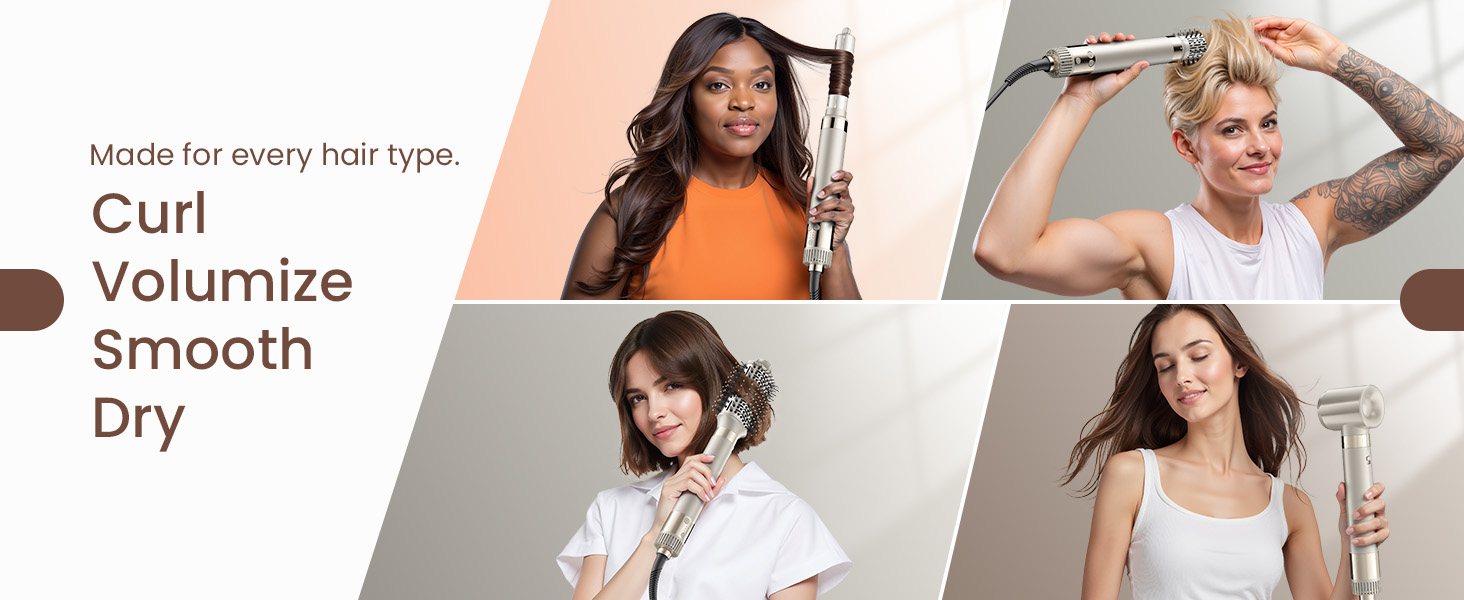 Мультистайлер для волосся 5 в 1 MESCOMB: високошвидкісний фен, круглий брашинг та автоматичний курлер для об'єму, локонів і випрямлення, колір шампань-золото