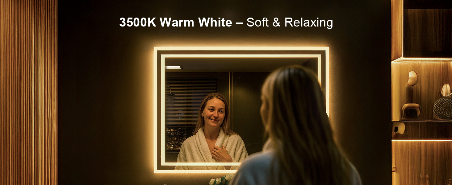 Дзеркало для ванної кімнати Youyijia з підсвічуванням, 70x50 см, антизапітніюче, сенсорне керування, 3 кольори світла, регулювання яскравості, 3500K-6500K