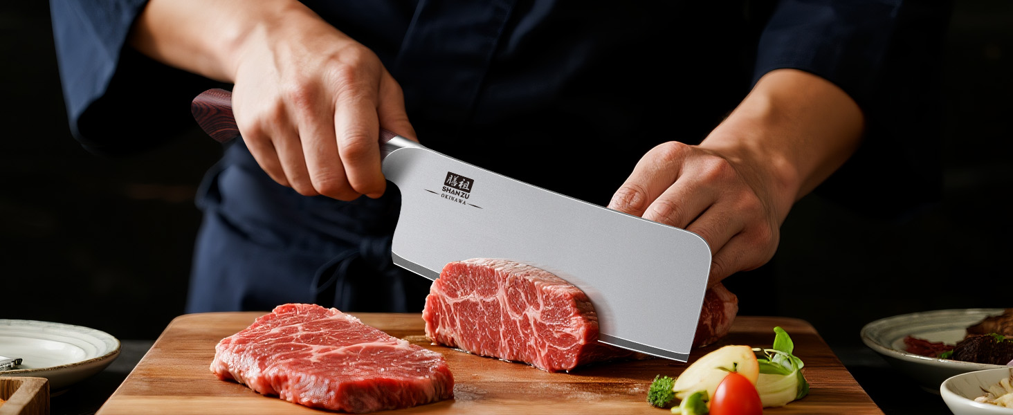 SHAN ZU Profi кухонний ніж 18 см - японський кухонний ніж з високоякісної сталі 10Cr15Mov, 12° заточка, ергономічна ручка Pakkaholz - для м'яса, овочів, риби (ніж для рубання)