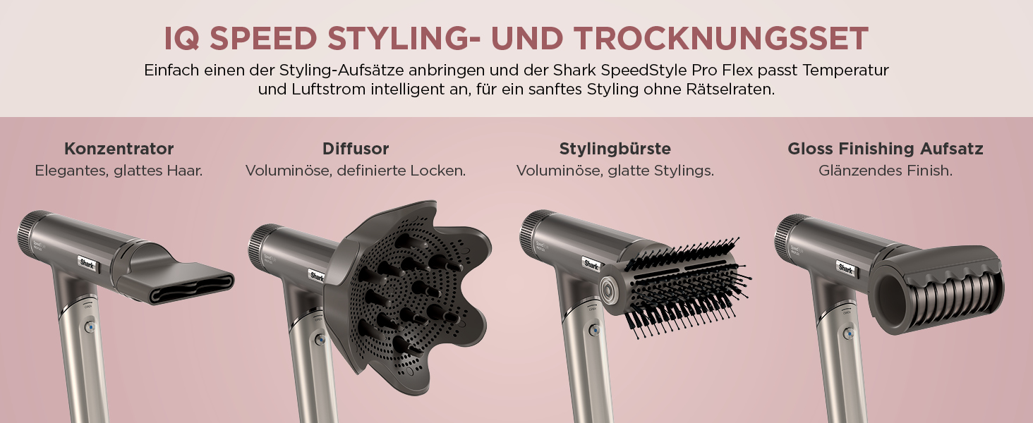 Фен Shark SpeedStyle Pro FLEX: потужний, з 4 насадками, для всіх типів волосся, Mocha Silver HD542EU
